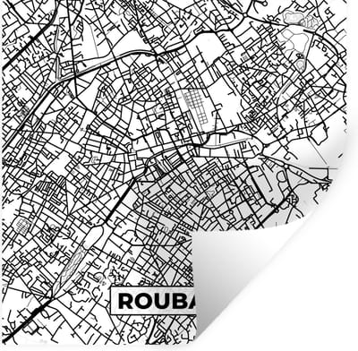 Muurstickers - Sticker Folie - Kaart - Stadskaart - Roubaix - Frankrijk - Plattegrond - Zwart wit - 100x100 cm - Plakfolie - Muurstickers Kinderkamer - Zelfklevend Behang XXL - Zelfklevend behangpapier - Stickerfolie