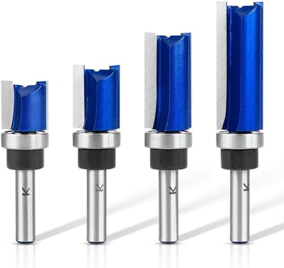 SnelShoppen - 4-delige Edge Cutter Set 8mm Schacht, 20/25/38/50mm Werkhoogte, Kopieerfrezen voor Houtbewerking, Ball Bearing Freesbits