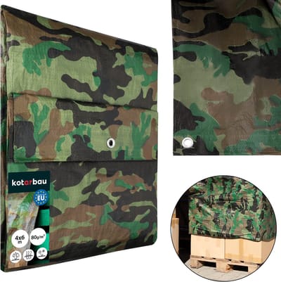 KOTARBAU® Afdekzeil - Polyethyleen - 4 x 6 m - Camouflage - 90 g/m² - Waterdicht - Zeil Afdekking - Beschermzeil voor Meubels - Afdekzeil uv-bestendig