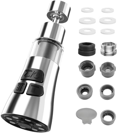 Dailygoods - Golgner 360° draaibare waterkraanopzetstuk, keuken, 3 modi, kraanbeluchter, verlenging, douchekop, keukenkraan, met 316 filterelement + adapter, voor keuken/badkamerkraan