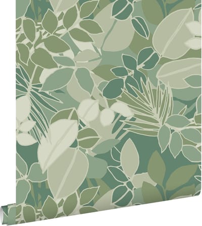 ESTAhome behang bladeren vergrijsd mintgroen - 50 x 900 cm - 139848
