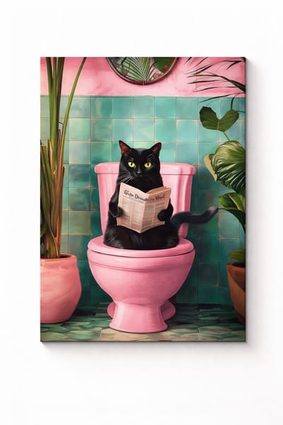 Canvas poster - Kat op het toilet - muurposter - binnenposter - katten- muur poster - Kado - ZONDER LIJST - 40x60 cm - Posters - Vintage posters - Trendy