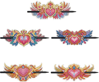 Haarspelden - 203 - Hart met vleugels - set van 5 - diamond painting - compleet pakket - Diamond painting by Wietske