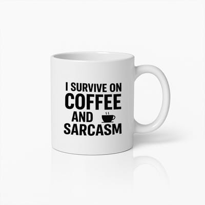 Grappige Koffiemok met "Ik Overleef op Koffie en Sarcasme" Tekst – Humoristisch Cadeau voor Vrienden & Collega’s