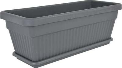 1+1 Kunststof Antraciet bloembakken 22L + schaal 62x25 vensterbank drainage Rechthoekige bloempot plantenbak