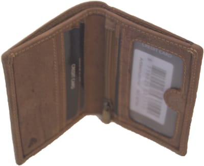Oi Hunter bruin leren portemonneetje / Klein beursje met magneet sluiting / compact pasjesmapje met zicht vak achterop en ruimte voor biljetten / bruin leer / RFID SAFE / 473H