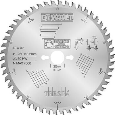 DeWALT Cirkelzaagblad voor HPL | Extreme | Ø 250mm Asgat 30mm 50T - DT4345-QZ