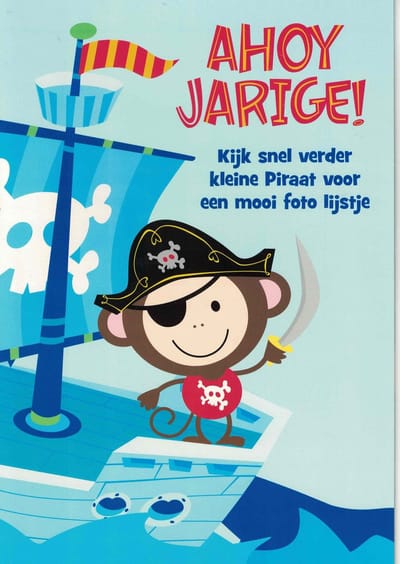 Wenskaart A4 - XL wenskaart - wenskaart kind - piraten - kaart met fotolijstje - vrolijke wenskaart - kinderverjaardag
