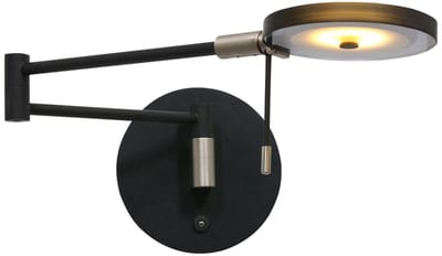 Steinhauer Turound LED - Wandlamp Modern - Zwart - H:17cm - Ø:14cm - Universeel - Voor Binnen - Metaal - Wandlampen - Slaapkamer - Woonkamer