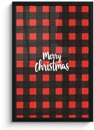 Poster in lijst - Fotolijst 40x60 cm - Posters - Geruit - Rood - Tekst - Christmas - Posterlijst zwart - Decoratie - Wanddecoratie woonkamer - Muurdecoratie slaapkamer