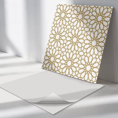 Wallfluent Vinyl Tegels - Geometrisch Patroon met Sterren Vloer Tegels PVC - 30 cm x 30 cm - Beige PVC Tegels - 9 stuks - Vierkant PVC Tegels - Patroon Plaktegels - Zelfklevende PVC Tegels - Plaktegels Keuken en Badkamer