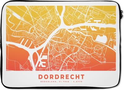 Laptophoes 13 inch - Stadskaart - Dordrecht - Nederland - Geel - Laptop sleeve - Binnenmaat 32x22,5 cm - Zwarte achterkant