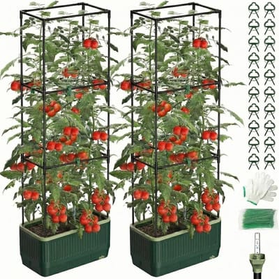 2 stuks tomatenpot met klimsteun, 130 cm zelfwaterende plantenbak met klimrek, tuinrek met plantenbak, verhoogde plantenbak voor klimplanten, groentebak voor balkon en tuin