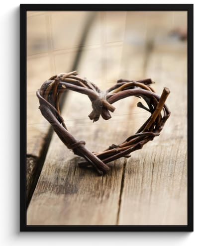 Poster in lijst - Fotolijst 50x70 cm - Posters - Hart - Hout - Natuur - Takken - Bruin - Posterlijst zwart - Decoratie - Wanddecoratie woonkamer - Muurdecoratie slaapkamer