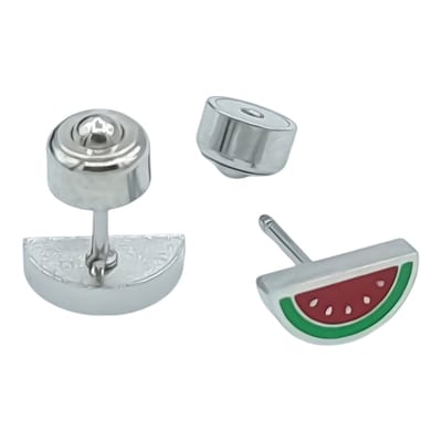 Watermeloen oorbellen voor meisje - Kleine oorknopjes - Premium staal in kleur zilver - 10 × 7 mm