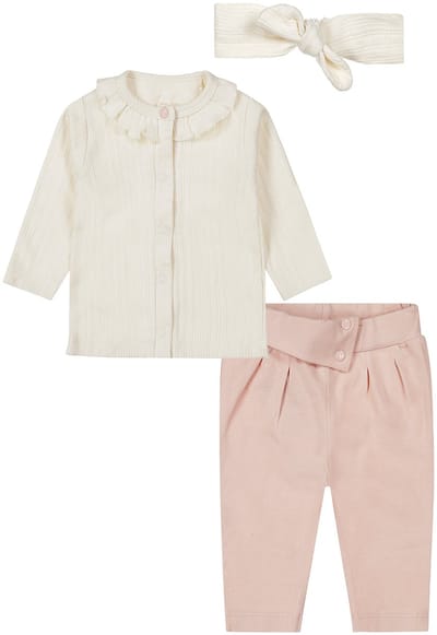 Dirkje - Basic Collection - BIO COTTON - Broek Light Dusty Pink - Shirt Blouse Offwhite - Haarbandje - Maat 50