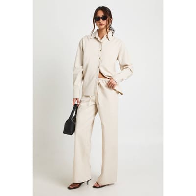boohoo Dames Chambray Wijde Slouchy Broek | Ecru | Maat: 34