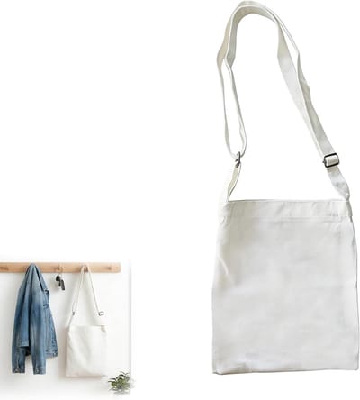 Grote wasbare canvas tas met ritssluiting en lang handvat voor dagelijks gebruik en shoppen (wit)