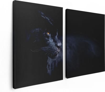 Artaza Canvas Schilderij Tweeluik Zwarte Panter - 120x80 - Foto Op Canvas - Canvas Print
