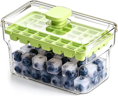 IJsklontjesbakjes - Ijscontainer Bak - Dranken Koelen - Handig Druksysteem - 34 Vakjes - Groen