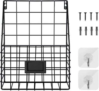 Wandrek Tijdschriften- en Documentenhouder – Metalen Opbergmand voor Post, A4 Papier, Boeken, Recepten – Organizer voor Keuken, Hal, Kantoor of Badkamer – Zwart