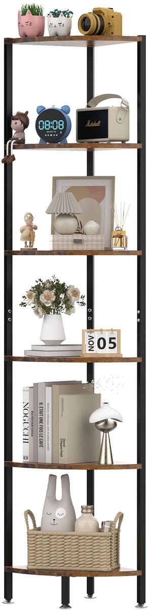 PIPIPOXER-Boekenkast - Boekenrek - 43x172cm - Opbergkast - Wandkast - Vitrinekast - Stellingkast - Woonkamer Kast met LED Verlichting - 6 Niveaus-Bruin