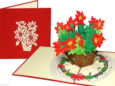 Popcards popupkaarten - Kerstkaart Kerstroos Kerstster met Kerstkrans feestdagenkaarten pop-up kaart 3D wenskaart