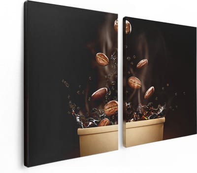 Artaza Canvas Schilderij Tweeluik Koffie Beker Met Koffiebonen Erin - 120x80 - Foto Op Canvas - Canvas Print