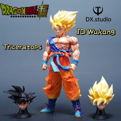 30CM LK studio jD Wukong actiefiguur dragon ballz Ssj3 Broly Anime figuren Vervangbare drie hoofden PVC Verzameling Modus Leuke geschenken beige