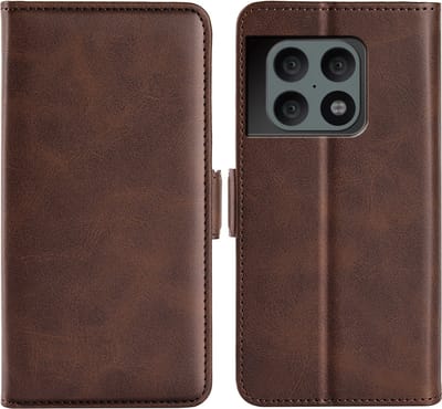 MobyDefend Hoesje - Geschikt voor OnePlus 10 Pro - Luxe Wallet Book Case (Sluiting Zijkant) - Bruin