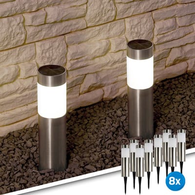 Solar tuinverlichting priklamp 'Lucifer' - Voordeelset van 8 stuks - RVS - Padverlichting - Solar tuinverlichting - Priklamp op zonne-energie