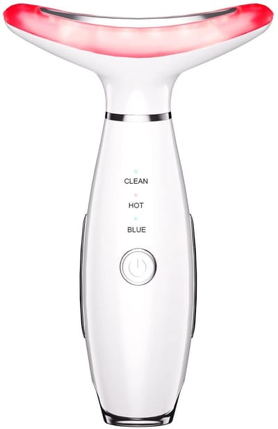 Massage apparaat - 3-in-1 schoonheidsmassageapparaat voor gezicht en hals - Gebaseerd op drievoudige werking LED-, thermische en vibratietechnologieën - voor huidverzorging, verbetering, versteviging, versteviging en gladheid