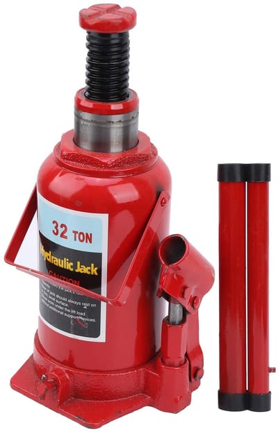 Dailygoods- Hydraulische Cilinder 32 Ton - Universele Flessenlifter - Antislip Bovenkant - Duurzaam Plaatstaal - Eenvoudige Bediening - Vergrote Basis voor Stabiliteit - Flessenkrik