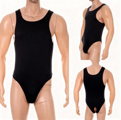 Open Billen Bodysuit Heren - Lingerie - Gay - Zwart - Shirt - Anus