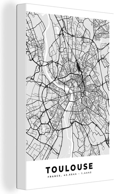 Canvas Schilderij Frankrijk - Plattegrond - Kaart - Toulouse - Stadskaart - 20x30 cm - Wanddecoratie