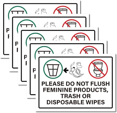 Toilet Sticker: Niet Doorspoelen Vrouwenproducten en Vochtige Doekjes - Waterdicht Zelfklevend Bord
