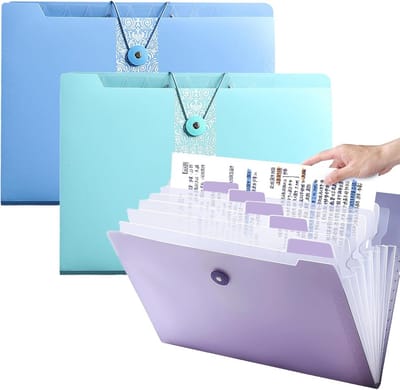Uitbreidende File Organizer - Documentenmap Accordeon - Documenten Sorteren - 12 Vakken Met Labels - A4 3 Stuks