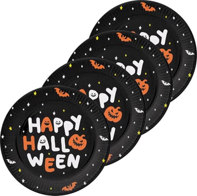 Folat Halloween thema feest bord - 24x - pompoen print - papier - D23 cm