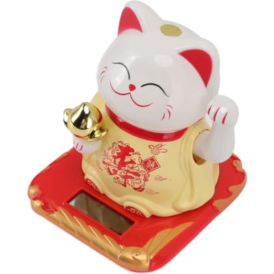 Chat Chanceux Agitant Lumière à Induction Plastique Chinois Chat de Bienvenue Ornement pour Maison Voitures Type 3 beige