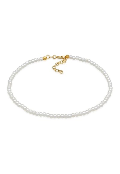 Elli - Enkelbanden - Dames Enkelbandje Trend Basis met synth parels in 925 sterling zilver verguld - Dames