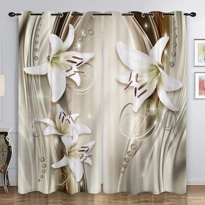 2 stuks Elegante Gordijn met Gouden Bloemenpatroon voor Huisdecoratie Raambekleding voor Slaapkamer, Kantoor, Keuken, Woonkamer en Studeerkamer W50H60(CM)x2PCS&Grommet Top