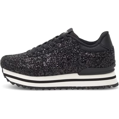 Woden Ronja Glitter Plateau Sneakers zwart - Dames - Maat 36