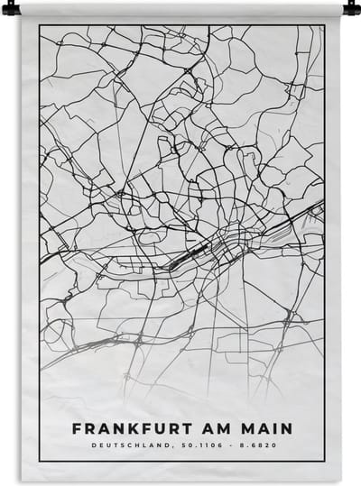 Wandkleed - Wanddoek - Plattegrond - Frankfurt am Main - Kaart - Stadskaart - 120x180 cm - Wandtapijt