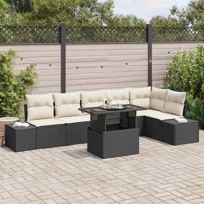 vidaXL - Tuinbank - Set - 7 - st - Zwart - en - Crème - poly - rattan