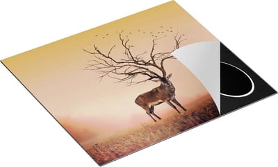 Chefcare Inductie Beschermer Hert met een Bomen Gewei - 60x50 cm - Afdekplaat Inductie - Kookplaat Beschermer - Inductie Mat