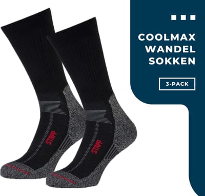Stapp Techno - 27410.999 - Heren/Dames - 3 paar - Wandelsokken - Coolmax - Zwart - Maat 35-38