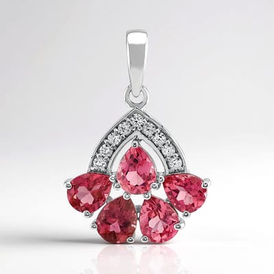 Cavill - Zilveren Peervormige Hanger met 5 Roze Braziliaanse Toermalijnen 1,23 ct - 925 Sterling Zilver met Palladium - Elegante Zirkonia Sieraden