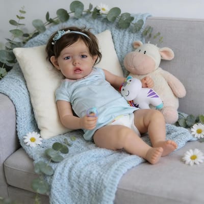 Babypop Vinyl - Levensechte Pop Meisje - Rollenspel Kinderen - Volledig Beweegbaar Vinyl - 50 cm - Lichtblauw