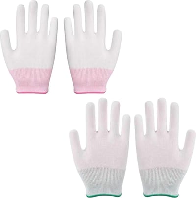 Een set van twee professionele hittebestendige handschoenen, bestaande uit ovenwanten en keukenhandschoenen, geschikt voor gebruik in de airfryer, op de barbecue, in de tuin en in de keuken (roze maat S, groen maat M).