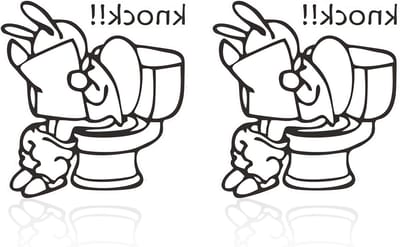 SnelShoppen - Set van 2 toiletstickers voor toiletdeksels, grappig konijnen ontwerp, zelfklevend en waterproof, toiletbedekking stickers voor toilette